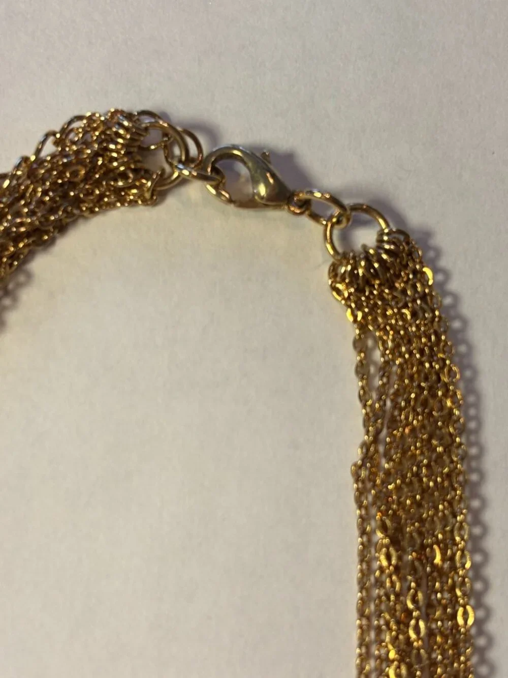 Vintage Gold Tone 10 Strand Chain with Puffy Heart Necklace & Matching Earrings